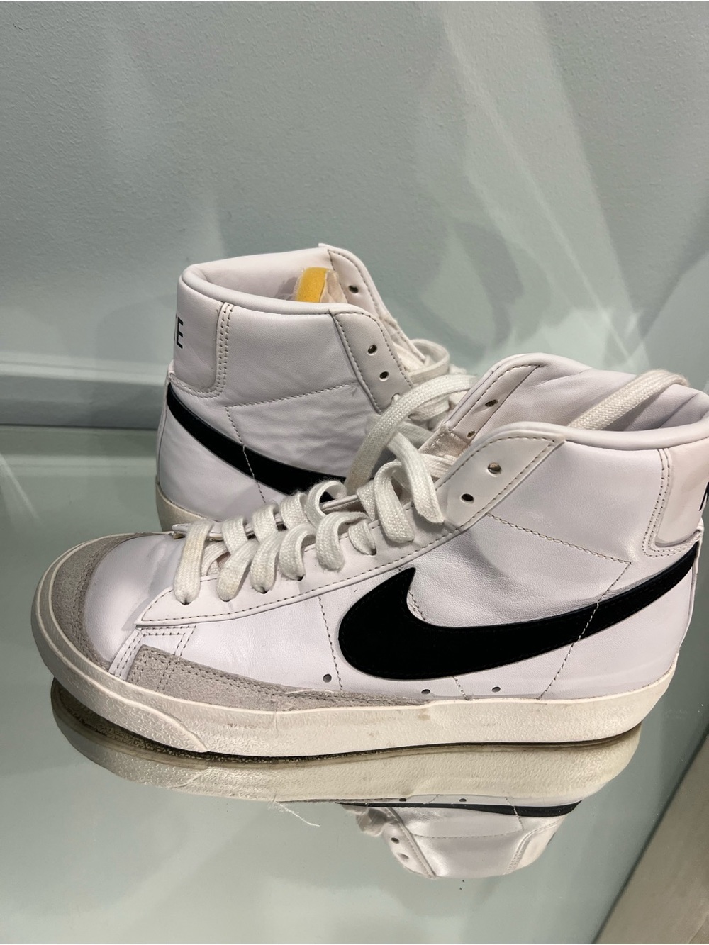 Nike White and Black High-Top Sneakers with Suede Toe
